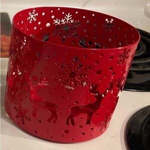 Holiday Red Metal Reindeer Candle Holder